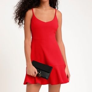 Stylize Red Flounce Hem Mini Dress
